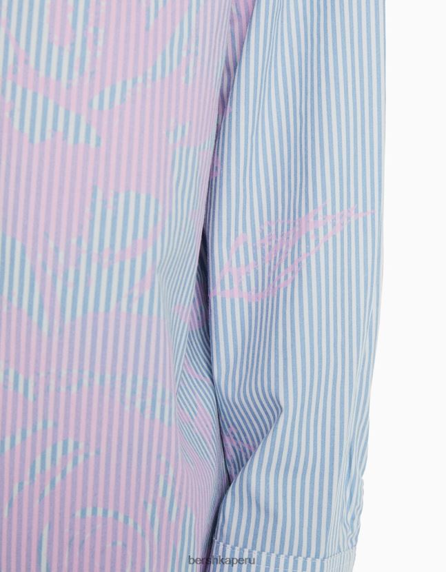 azul claro Bershka mujer conjunto de camisa y top de popelina con estampado de rayas 806J6B2047
