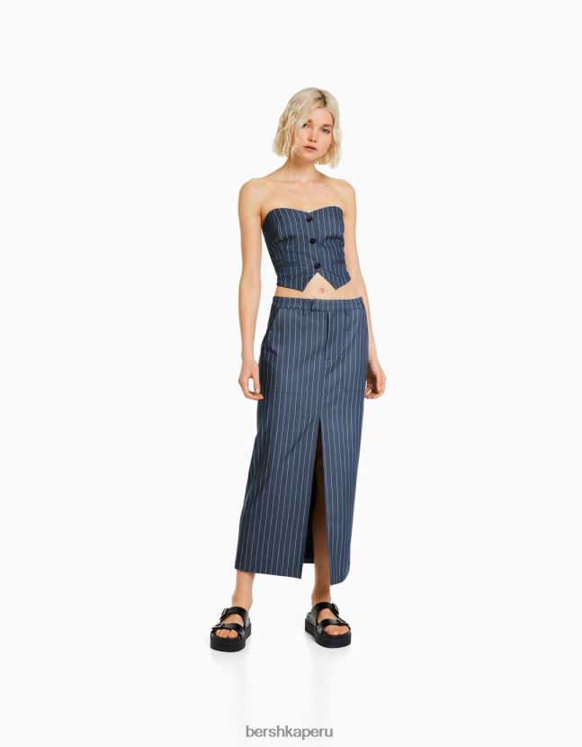 azul oscuro Bershka mujer conjunto de falda y chaleco de rayas diplomáticas 806J6B2000