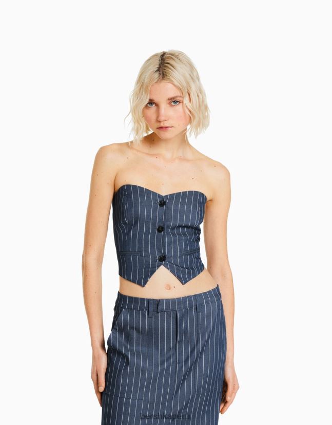 azul oscuro Bershka mujer conjunto de falda y chaleco de rayas diplomáticas 806J6B2000