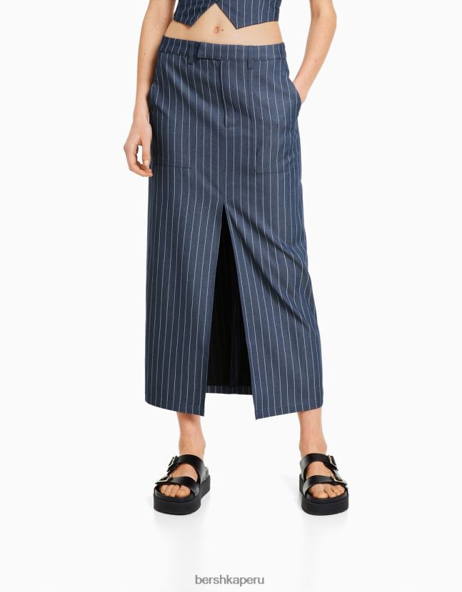 azul oscuro Bershka mujer conjunto de falda y chaleco de rayas diplomáticas 806J6B2000