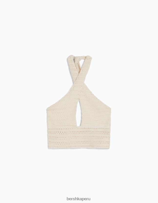 beige Bershka mujer conjunto de blusa y falda de crochet rustico 806J6B2037