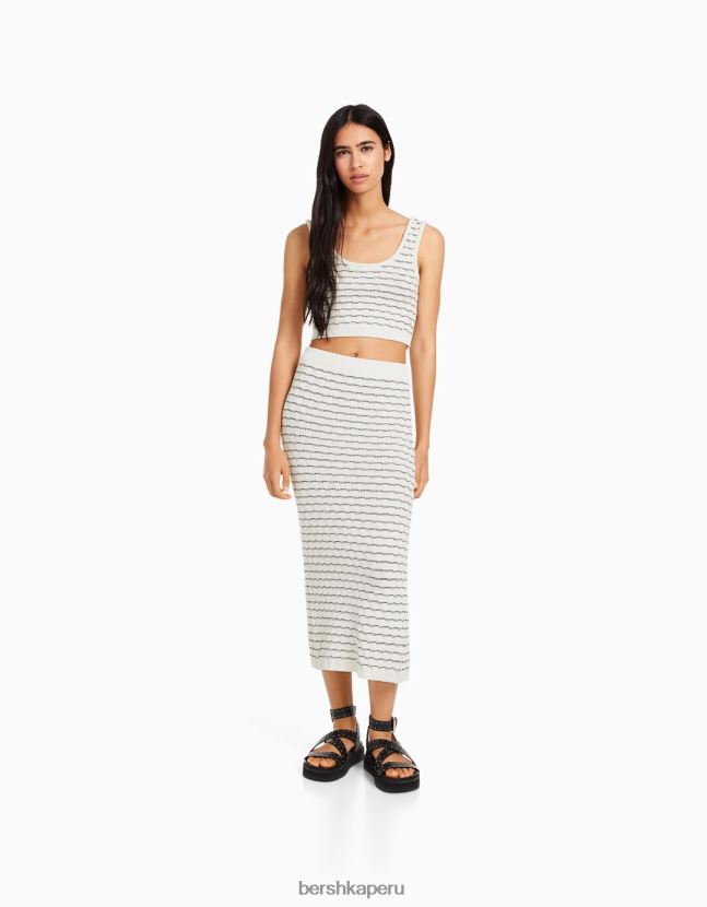 blanco Bershka mujer conjunto de blusa y falda de punto 806J6B986