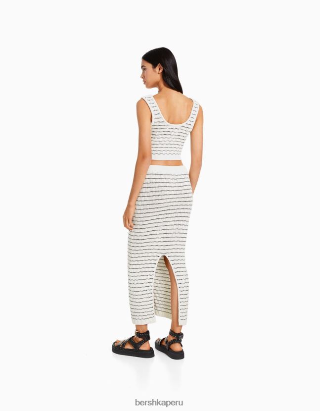 blanco Bershka mujer conjunto de blusa y falda de punto 806J6B986