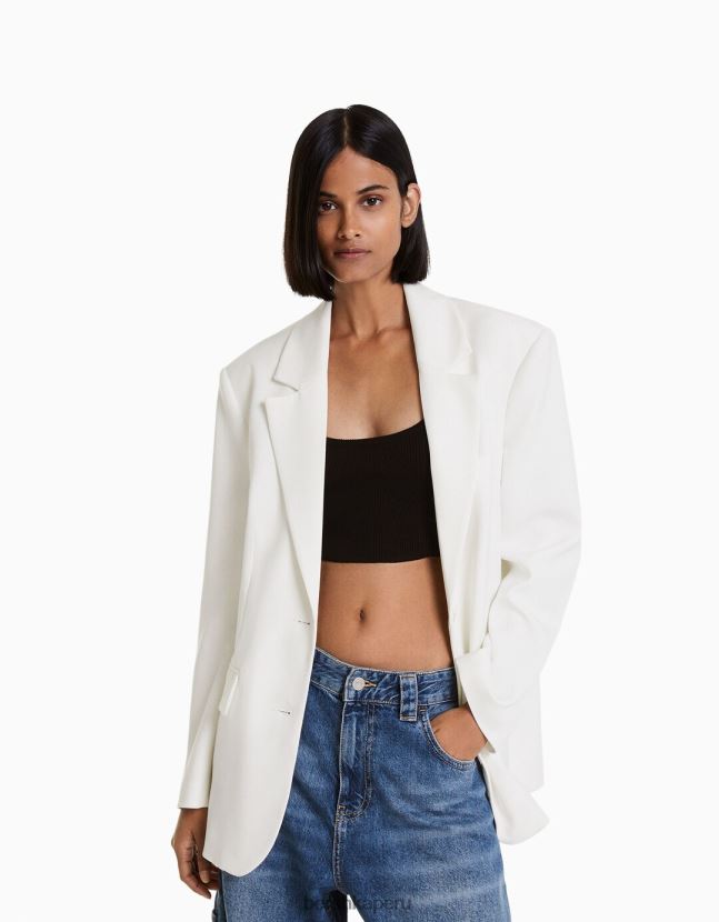blanquecino Bershka mujer blazer de sastre holgado con corte femenino 806J6B2007