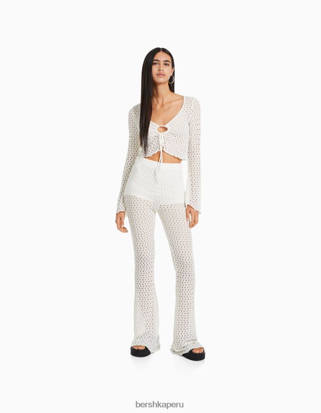 blanquecino Bershka mujer conjunto de top y pantalón a crochet 806J6B972