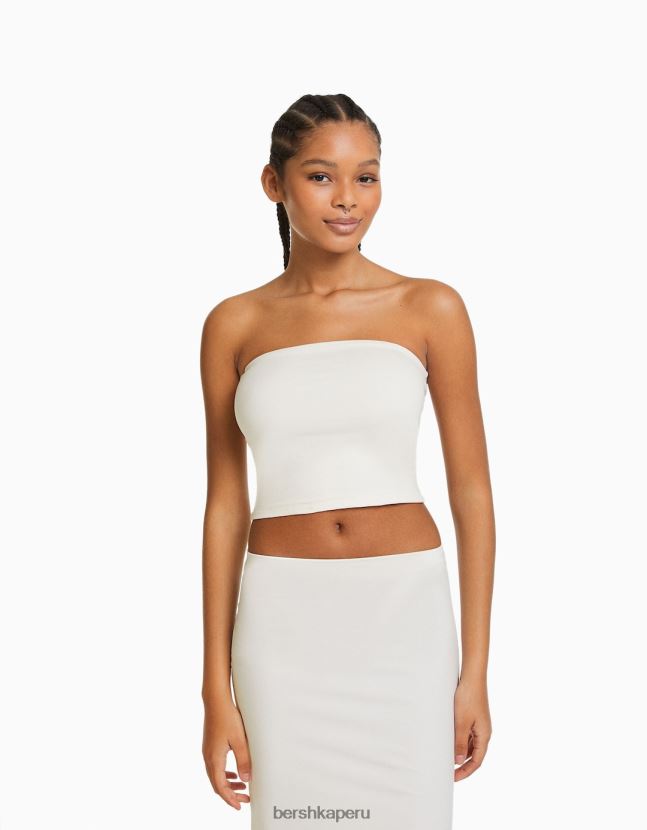 blanquecino Bershka mujer conjunto top bandeau y falda larga 806J6B2031