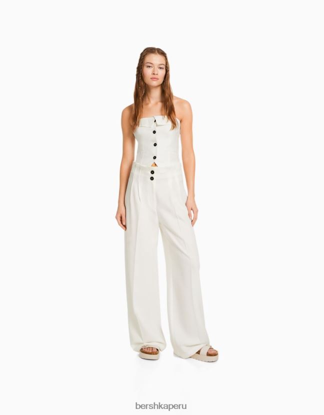 blanquecino Bershka mujer pantalones rústicos de vestir anchos 806J6B1998