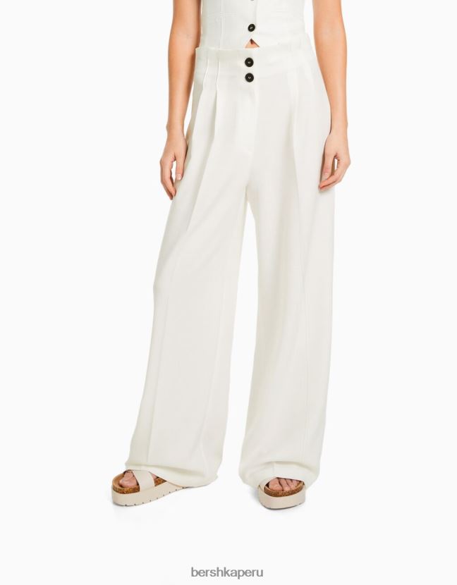 blanquecino Bershka mujer pantalones rústicos de vestir anchos 806J6B1998