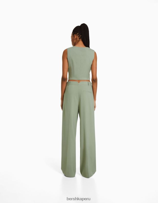 caqui Bershka mujer conjunto de chaleco y pantalón de corte entallado 806J6B1999