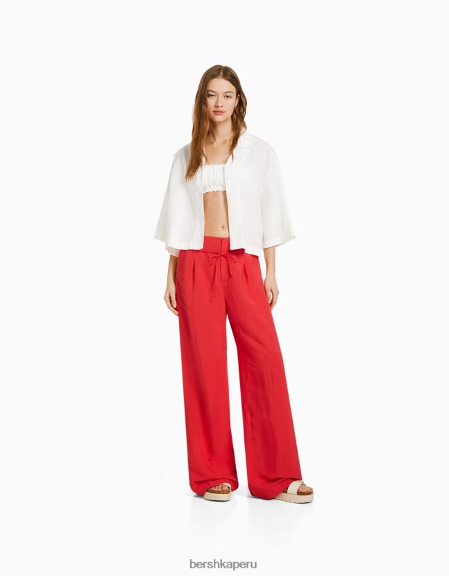 coral Bershka mujer pantalones anchos de mezcla de lino 806J6B1995