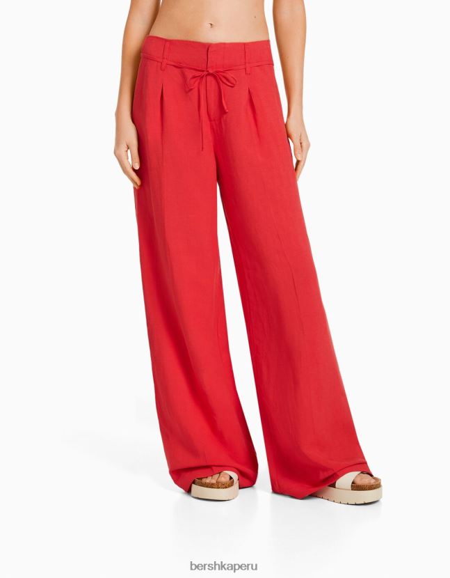 coral Bershka mujer pantalones anchos de mezcla de lino 806J6B1995