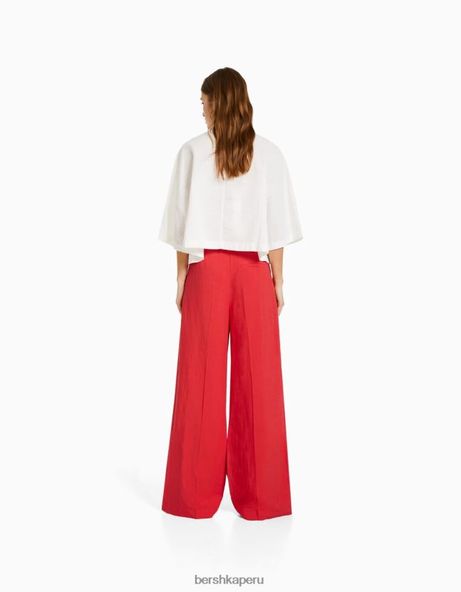 coral Bershka mujer pantalones anchos de mezcla de lino 806J6B1995