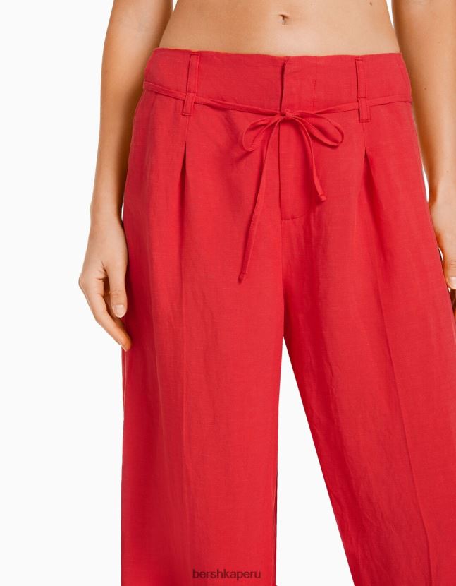 coral Bershka mujer pantalones anchos de mezcla de lino 806J6B1995