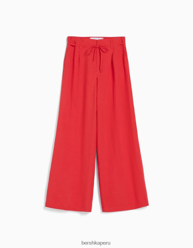 coral Bershka mujer pantalones anchos de mezcla de lino 806J6B1995