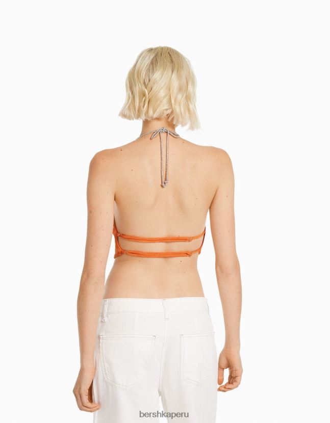 coral Bershka mujer top fular con lazo y pedrería 806J6B2033