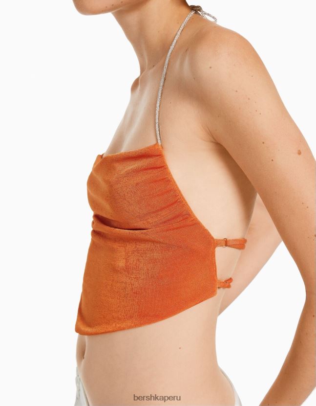 coral Bershka mujer top fular con lazo y pedrería 806J6B2033