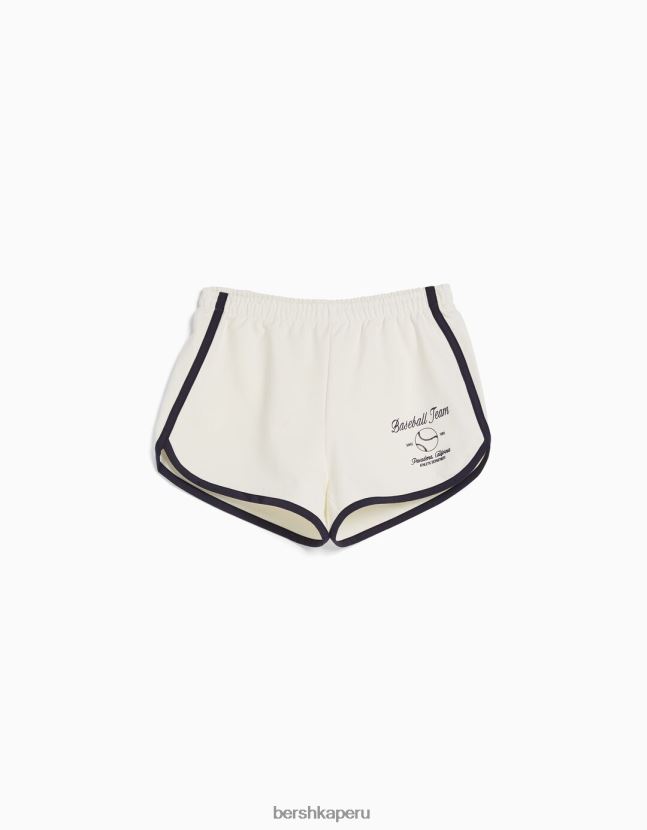 crema Bershka mujer conjunto de sudadera y shorts estampados sin mangas 806J6B2053