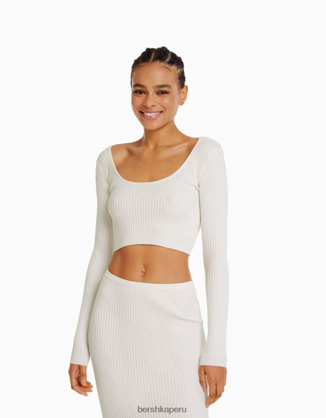 crema Bershka mujer conjunto jersey canalé y falda midi 806J6B967
