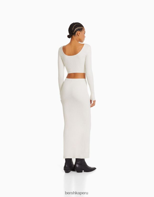 crema Bershka mujer conjunto jersey canalé y falda midi 806J6B967