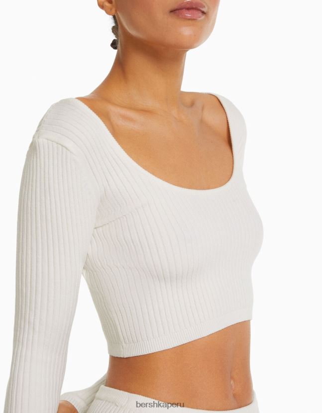 crema Bershka mujer conjunto jersey canalé y falda midi 806J6B967