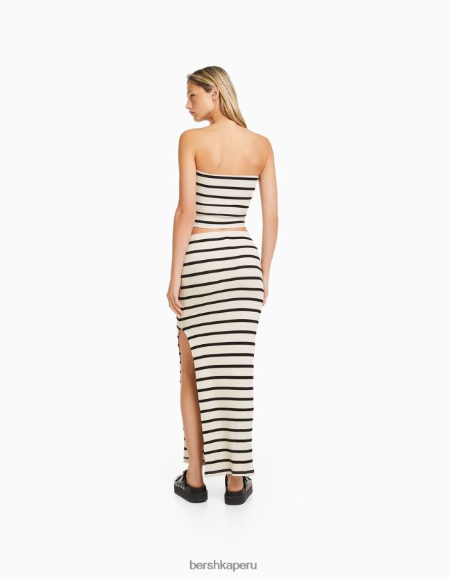 crema Bershka mujer top con escote palabra de honor a rayas 806J6B2034