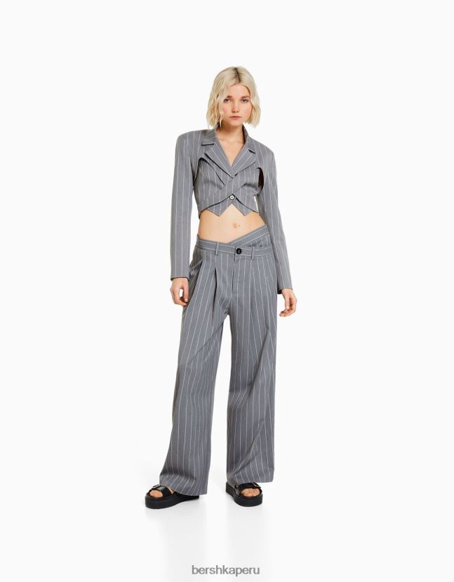 gris Bershka mujer conjunto de blazer y pantalón de chaleco a rayas removibles 806J6B1997