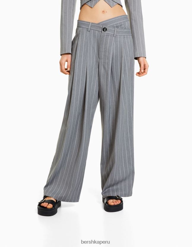 gris Bershka mujer conjunto de blazer y pantalón de chaleco a rayas removibles 806J6B1997