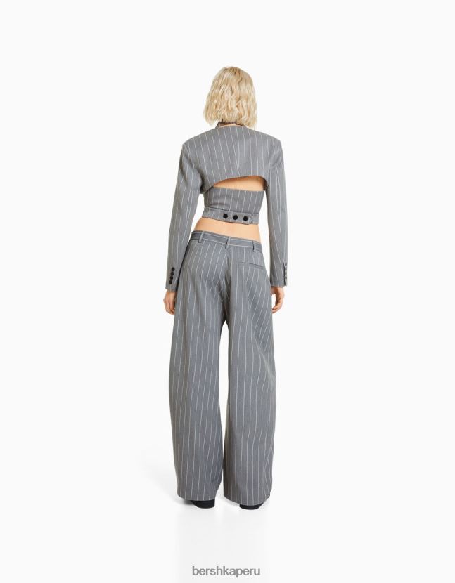 gris Bershka mujer conjunto de blazer y pantalón de chaleco a rayas removibles 806J6B1997