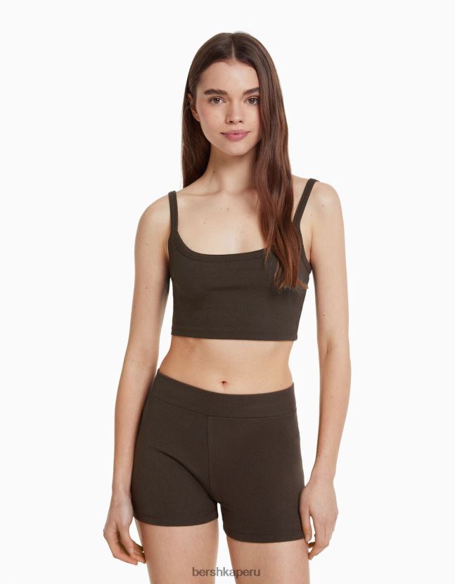 gris oscuro Bershka mujer conjunto top y shorts 806J6B2056