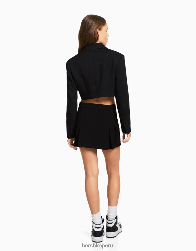 negro Bershka mujer blazer corto de sarga de vestir 806J6B2013