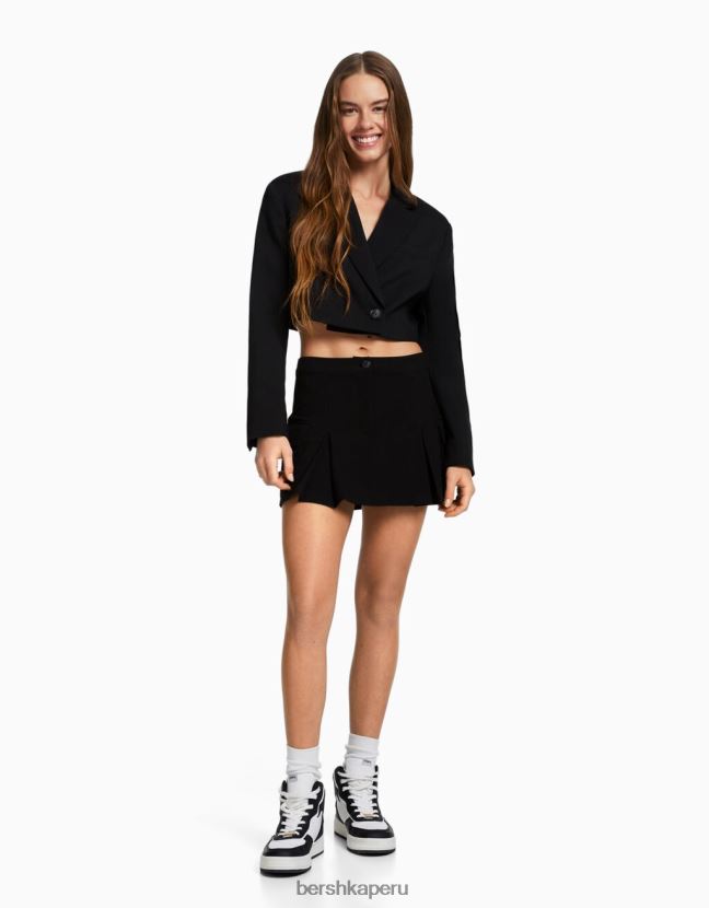negro Bershka mujer blazer corto de sarga de vestir 806J6B2013