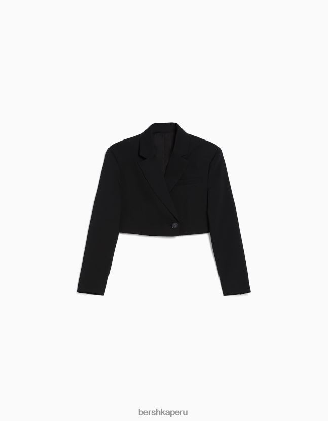 negro Bershka mujer blazer corto de sarga de vestir 806J6B2013