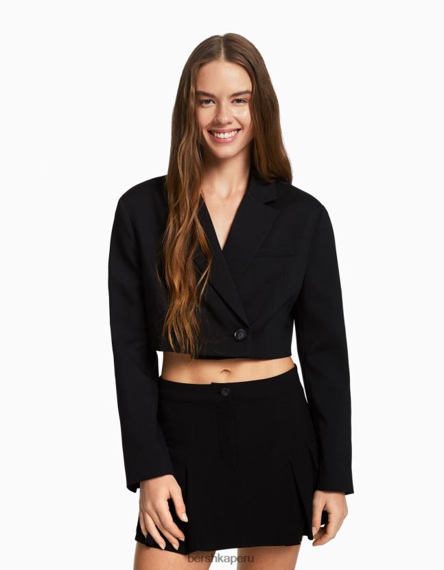 negro Bershka mujer conjunto de blazer cropped y falda de sastre 806J6B2012