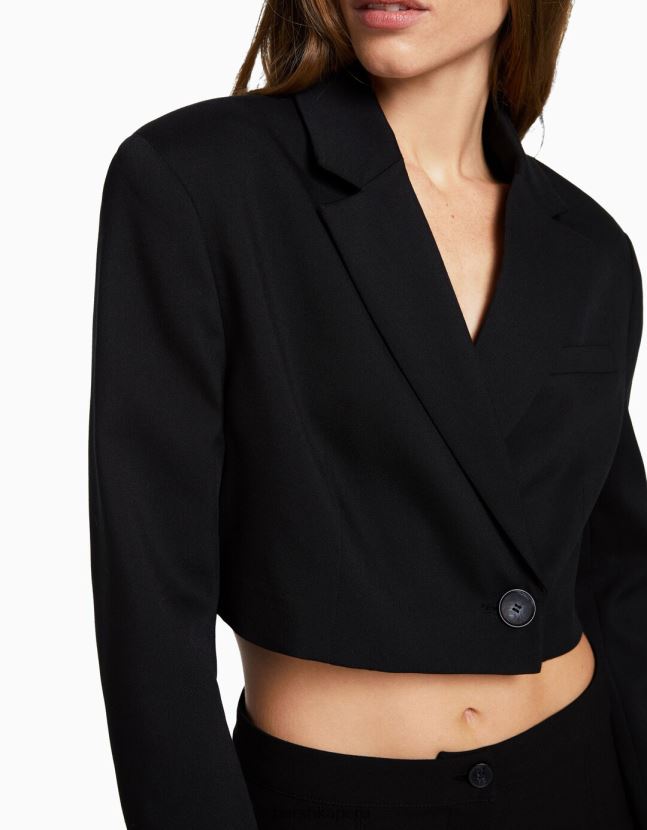 negro Bershka mujer conjunto de blazer cropped y falda de sastre 806J6B2012