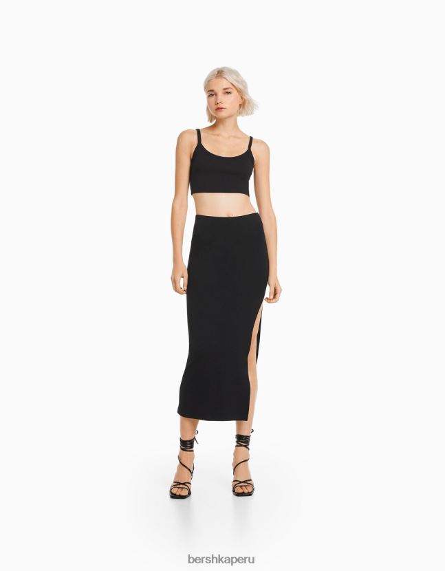 negro Bershka mujer conjunto de blusa y falda de algodón 806J6B2052