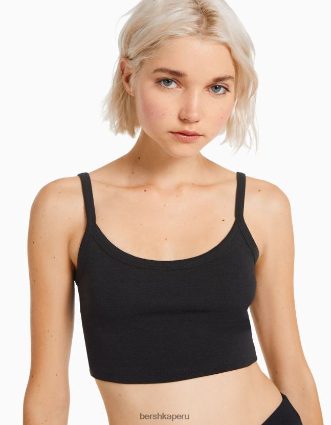 negro Bershka mujer conjunto de blusa y falda de algodón 806J6B2052