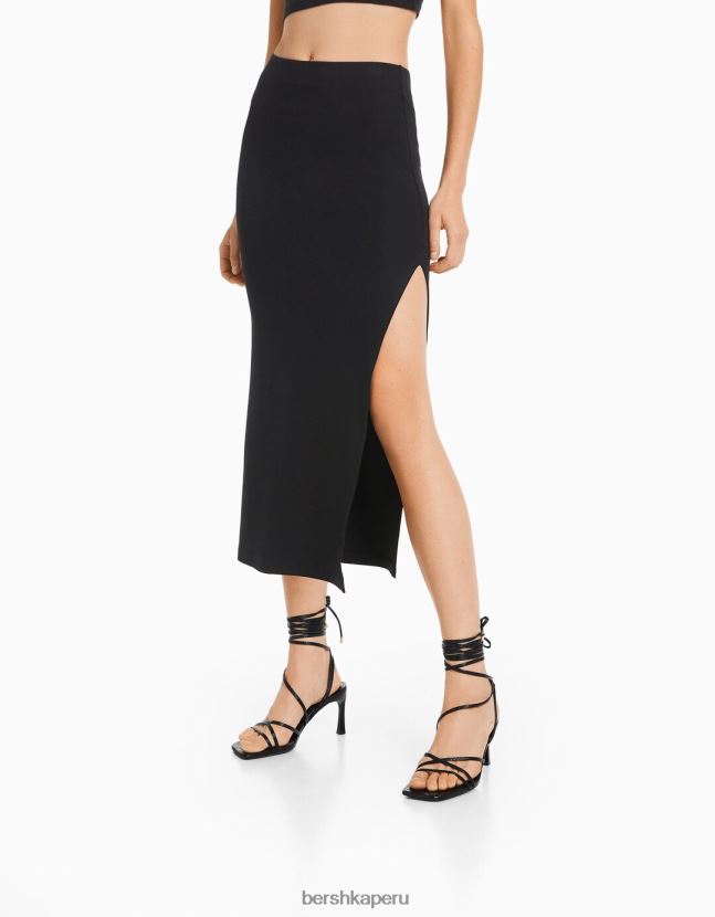 negro Bershka mujer conjunto de blusa y falda de algodón 806J6B2052