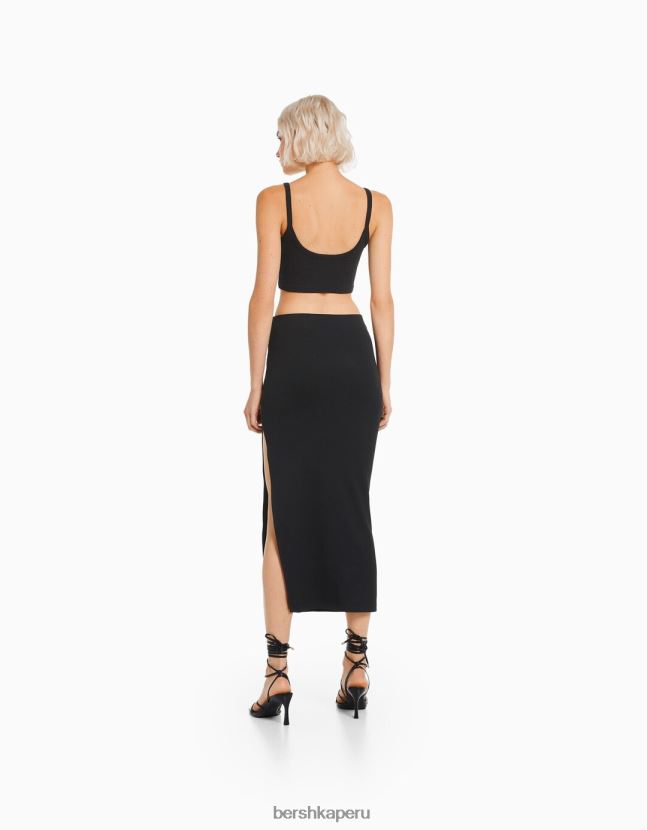 negro Bershka mujer conjunto de blusa y falda de algodón 806J6B2052