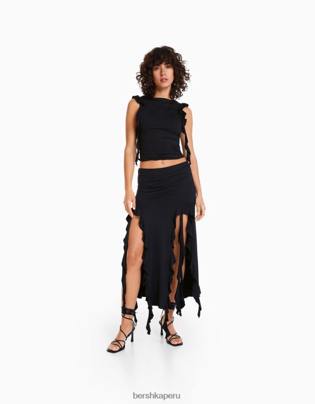 negro Bershka mujer conjunto de camiseta y falda con volantes 806J6B1835