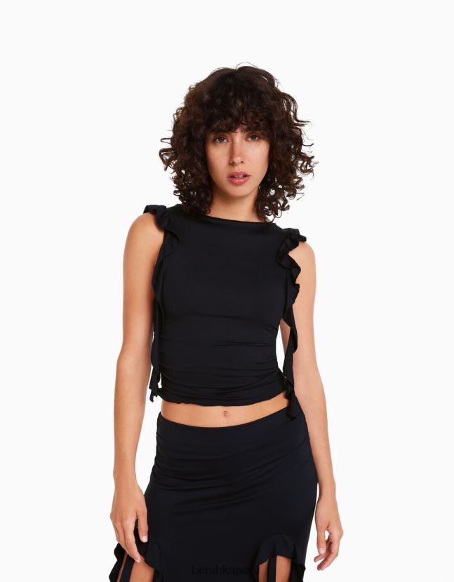 negro Bershka mujer conjunto de camiseta y falda con volantes 806J6B1835