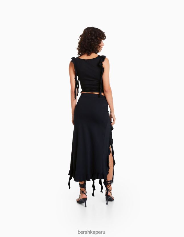 negro Bershka mujer conjunto de camiseta y falda con volantes 806J6B1835