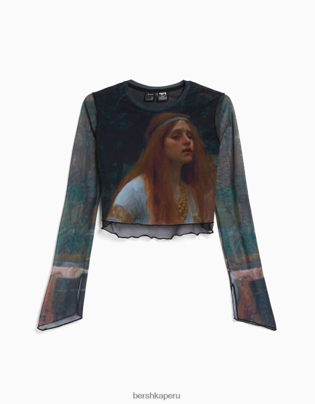 negro Bershka mujer conjunto de camiseta y falda de tul serie de arte 806J6B2051
