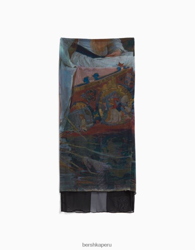 negro Bershka mujer conjunto de camiseta y falda de tul serie de arte 806J6B2051