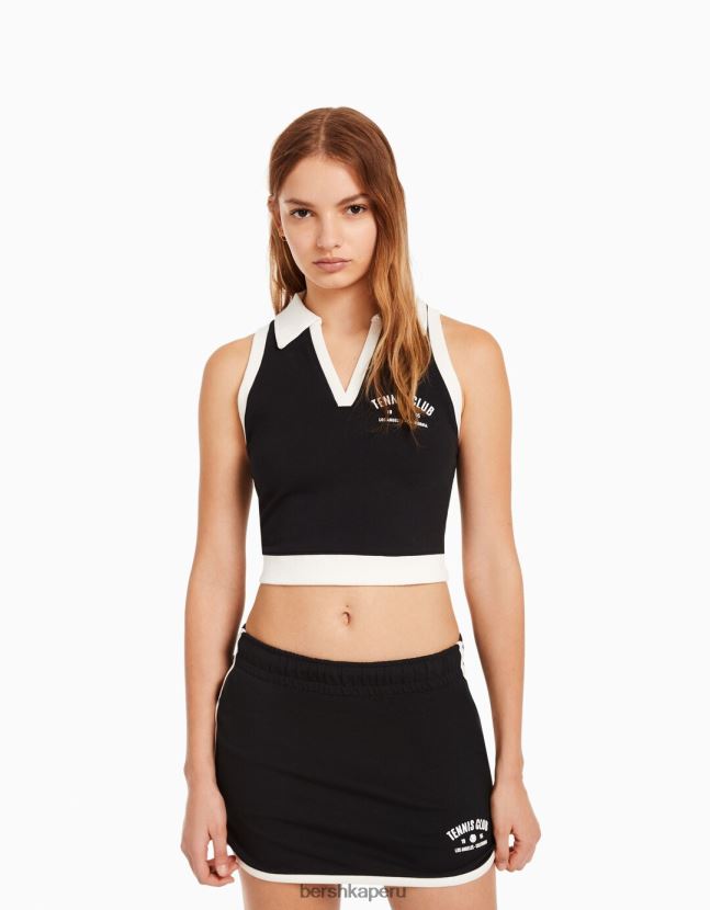 negro Bershka mujer conjunto de sudadera y falda pantalón estampada sin mangas 806J6B2043