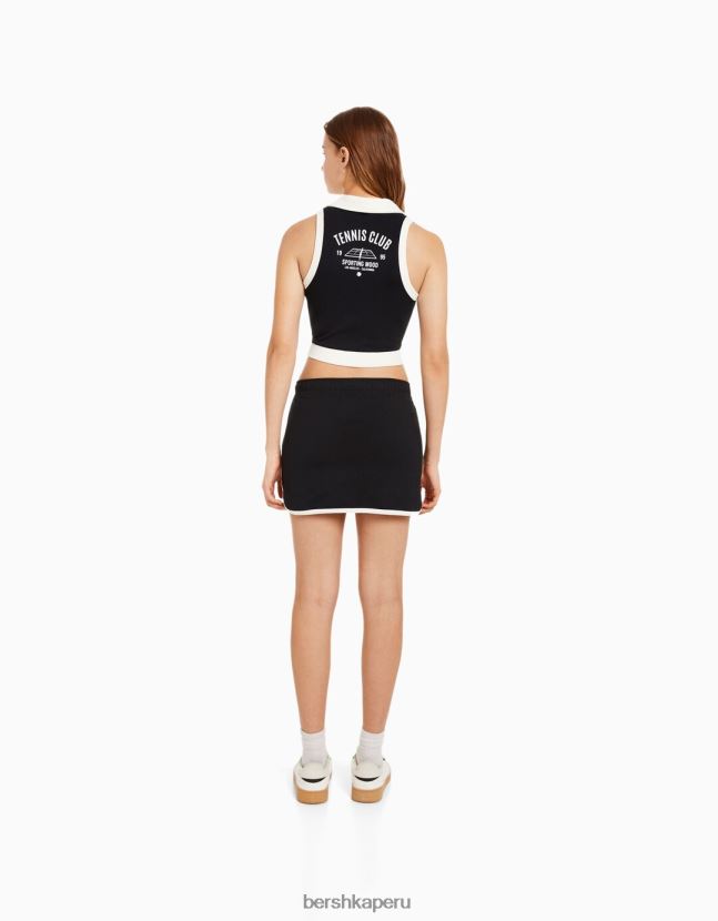 negro Bershka mujer conjunto de sudadera y falda pantalón estampada sin mangas 806J6B2043