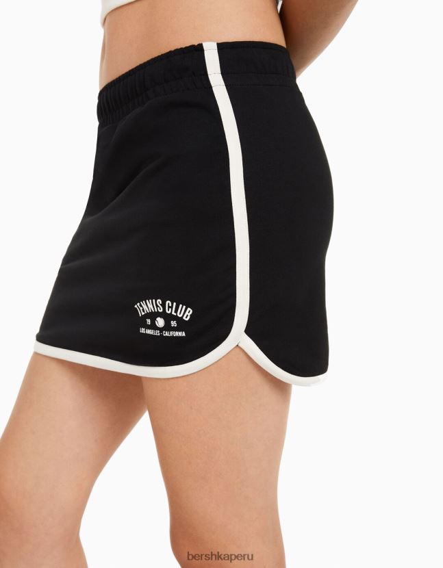 negro Bershka mujer conjunto de sudadera y falda pantalón estampada sin mangas 806J6B2043