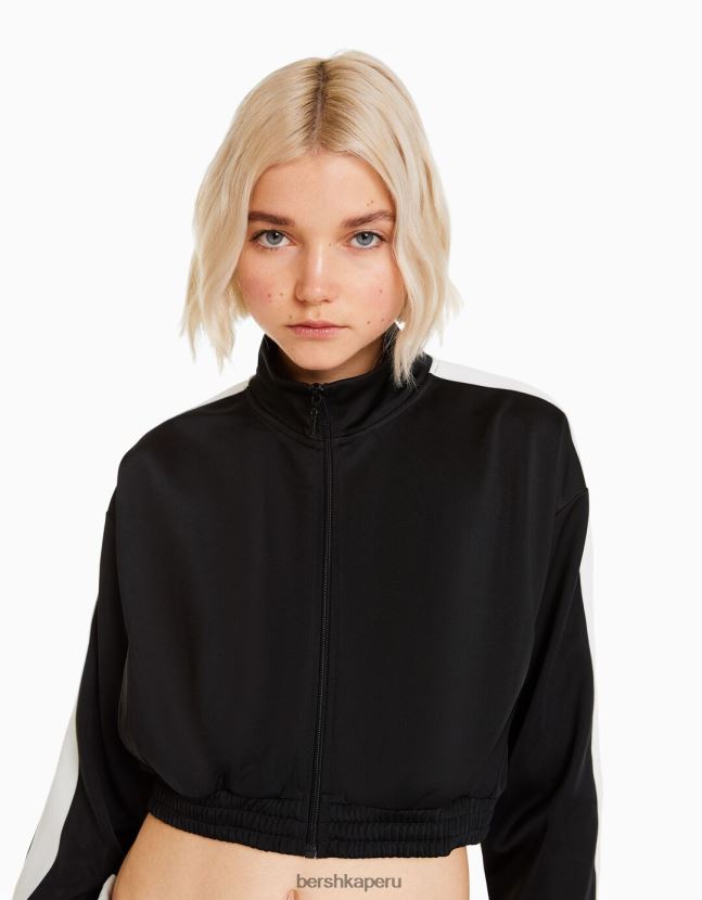 negro Bershka mujer conjunto de sudadera y pantalón con franjas laterales 806J6B2058