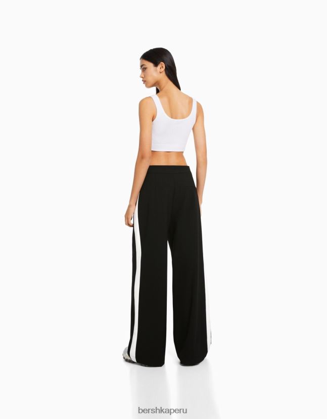 negro Bershka mujer pantalones de vestir de pernera ancha con rayas laterales 806J6B2008