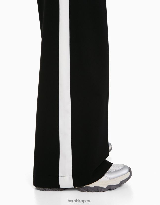 negro Bershka mujer pantalones de vestir de pernera ancha con rayas laterales 806J6B2008