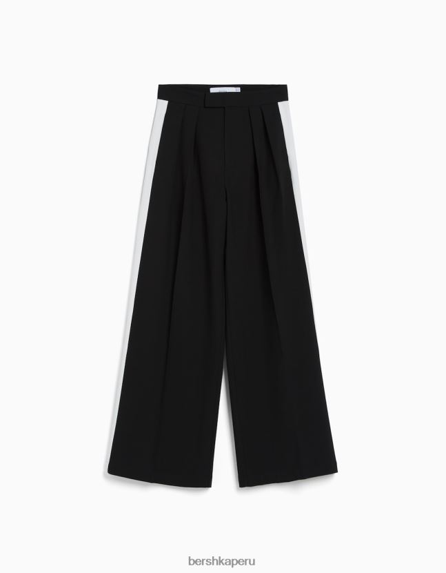negro Bershka mujer pantalones de vestir de pernera ancha con rayas laterales 806J6B2008